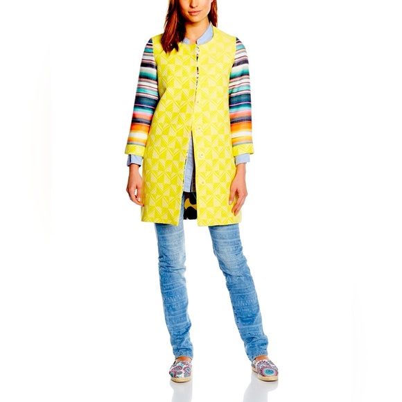 Desigual Jackets & Blazers - Desigual X Christian Lacroix Women’s yellow Colorful button woven Coat Sz 40 (M)
